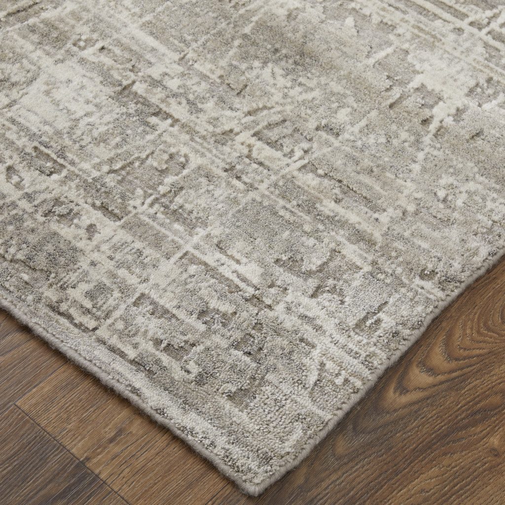 Gray and Silver Abstract Worn Faded Handwoven Wool Area Rug