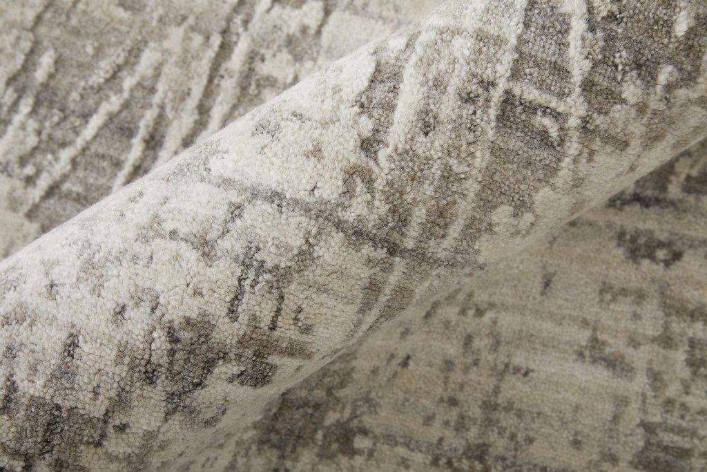 Gray and Silver Abstract Worn Faded Handwoven Wool Area Rug