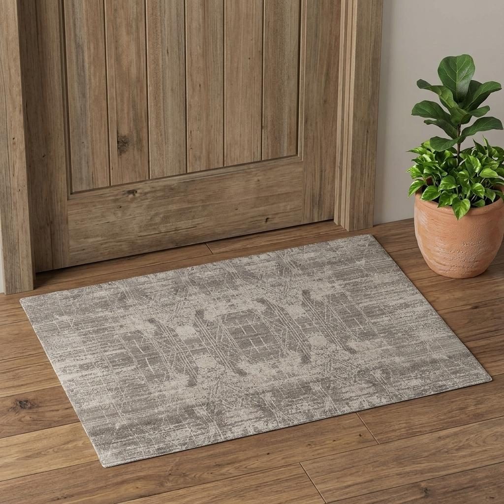Gray and Silver Abstract Worn Faded Handwoven Wool Area Rug, 2′ × 3′