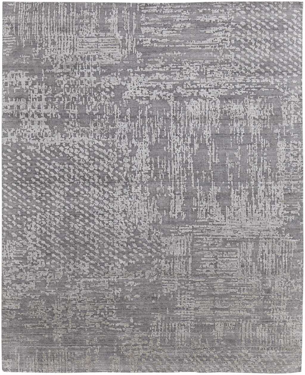 Gray and Silver Abstract Hand Woven Wool Rectangle Area Rug