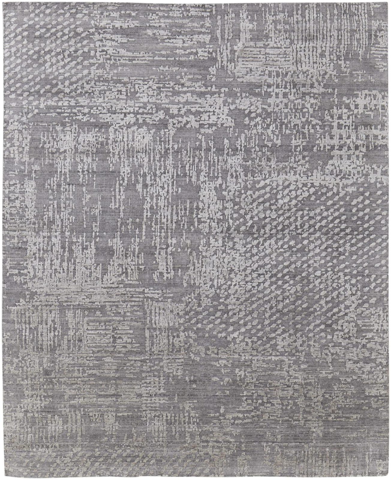 Gray and Silver Abstract Hand Woven Wool Rectangle Area Rug