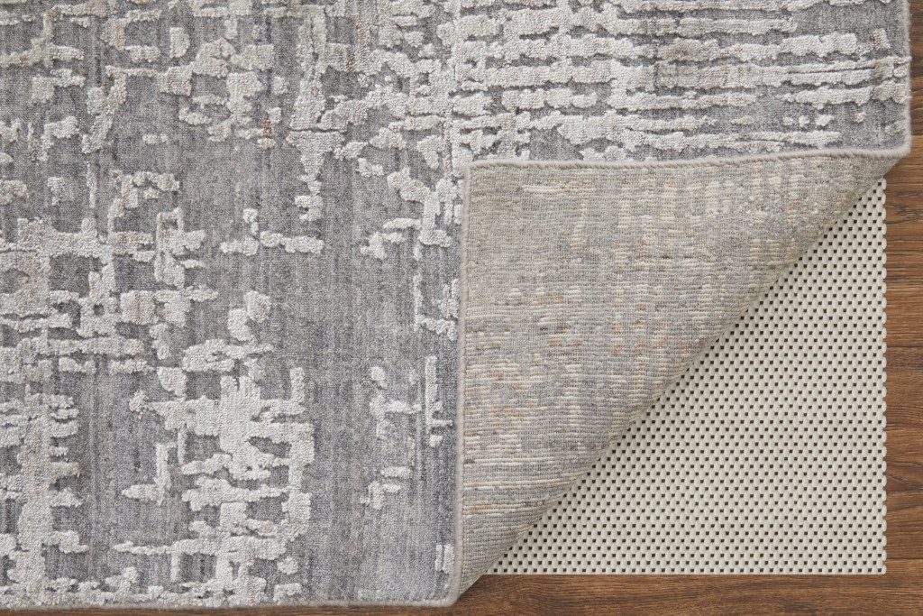 Gray and Silver Abstract Hand Woven Wool Rectangle Area Rug