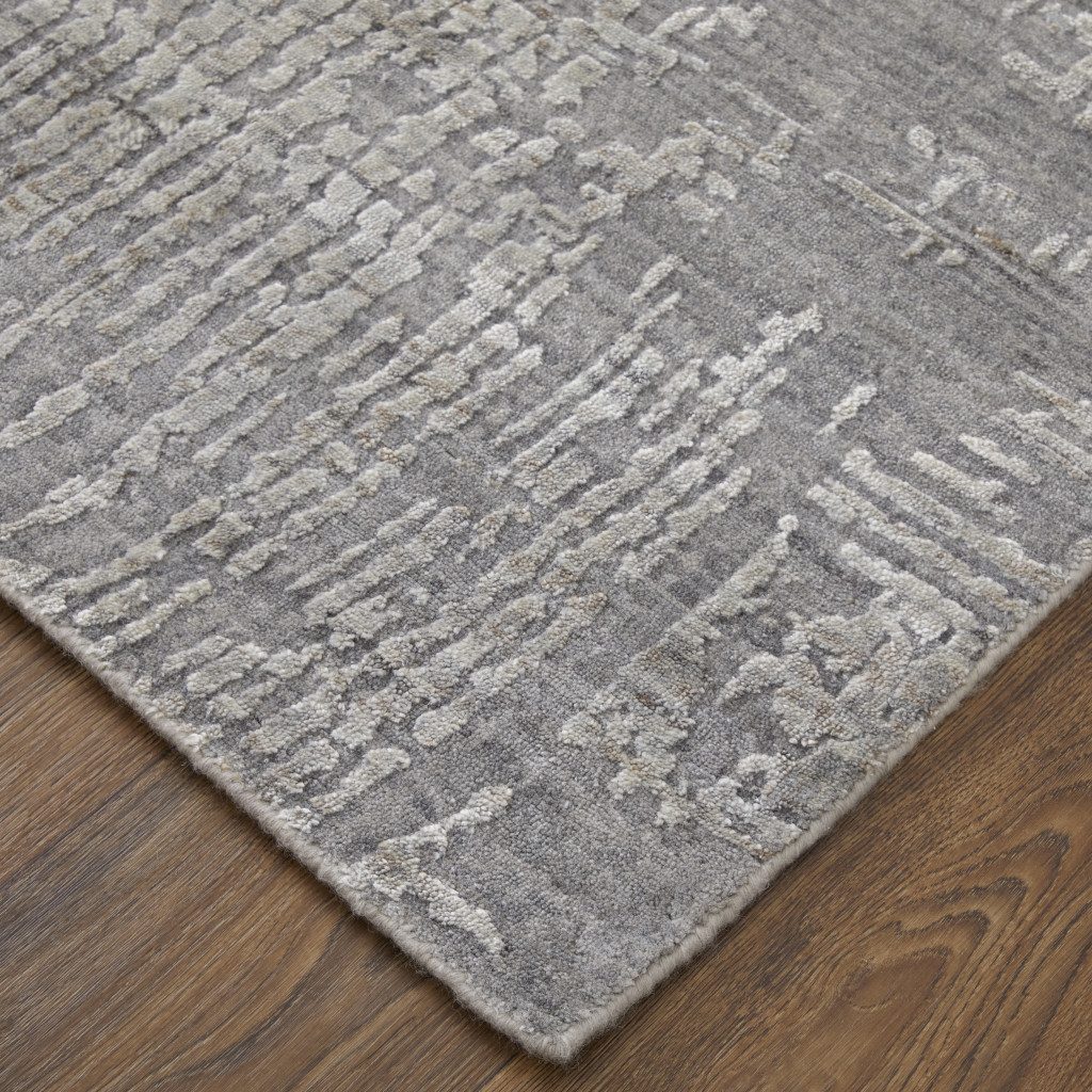 Gray and Silver Abstract Hand Woven Wool Rectangle Area Rug