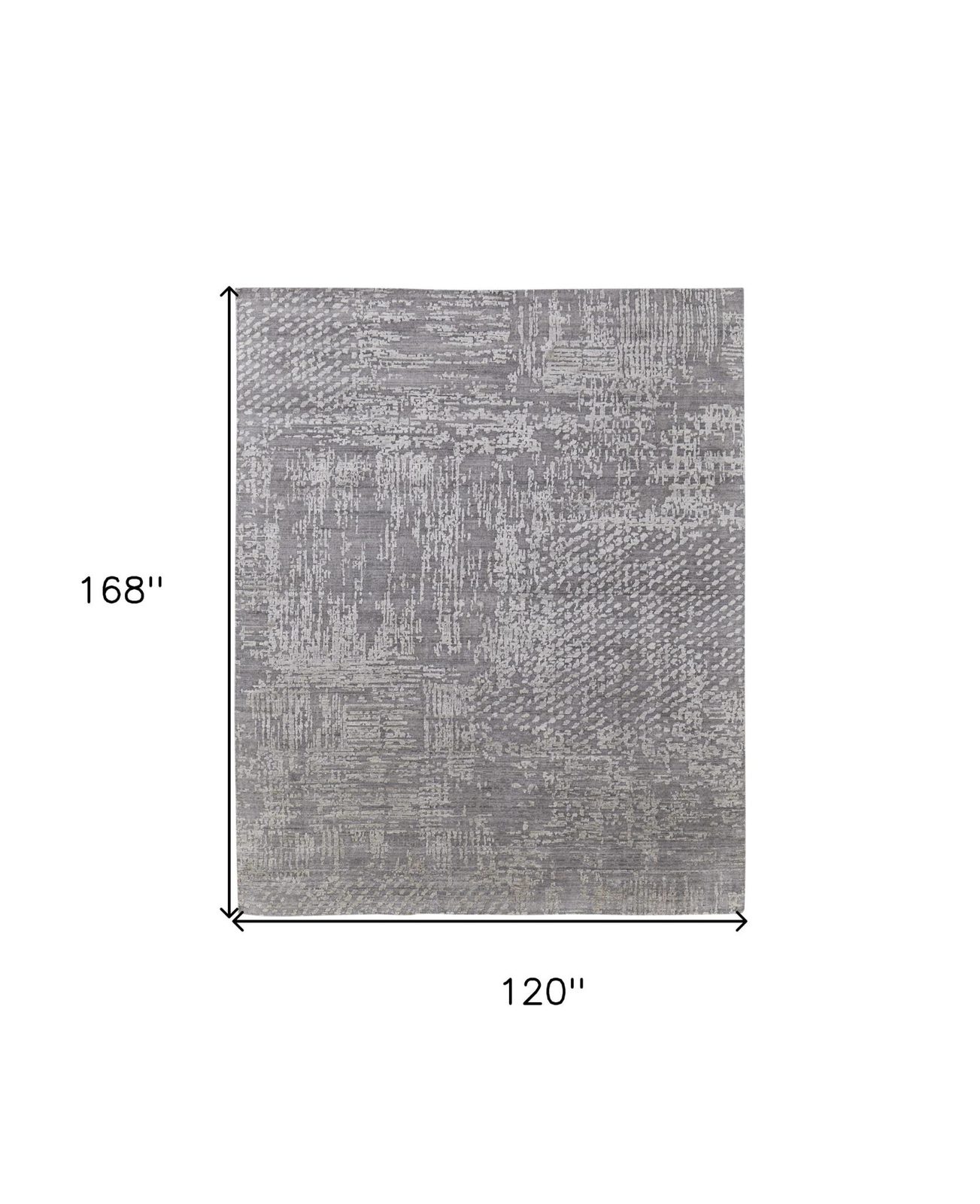 Gray and Silver Abstract Hand Woven Wool Rectangle Area Rug