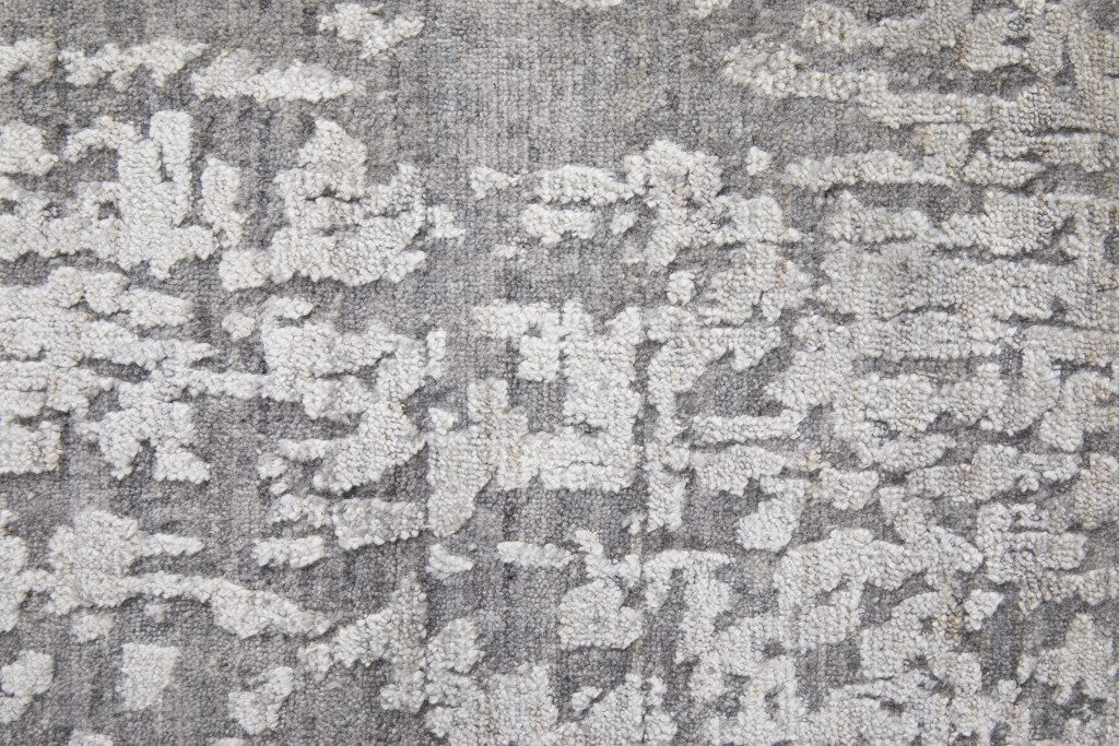 Gray and Silver Abstract Hand Woven Wool Rectangle Area Rug