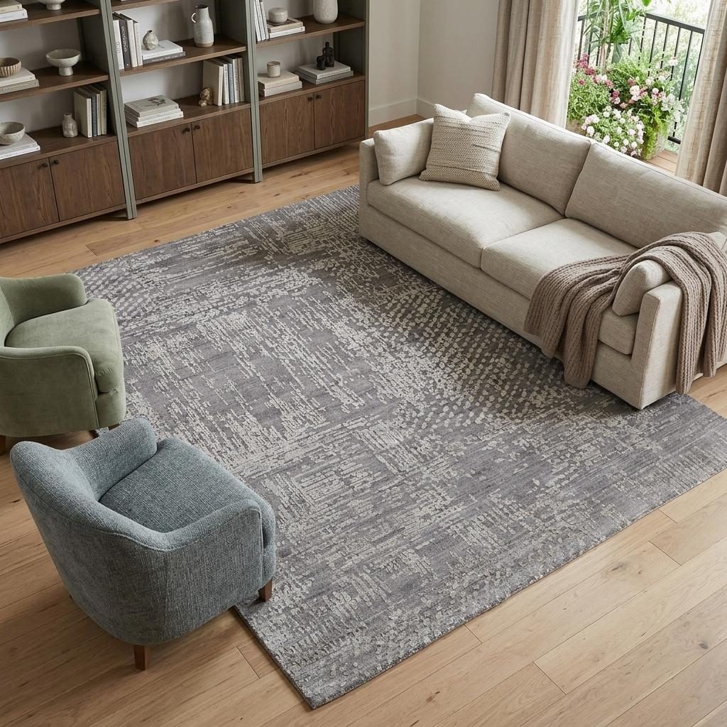 Gray and Silver Abstract Hand Woven Wool Rectangle Area Rug, 12′ × 15′