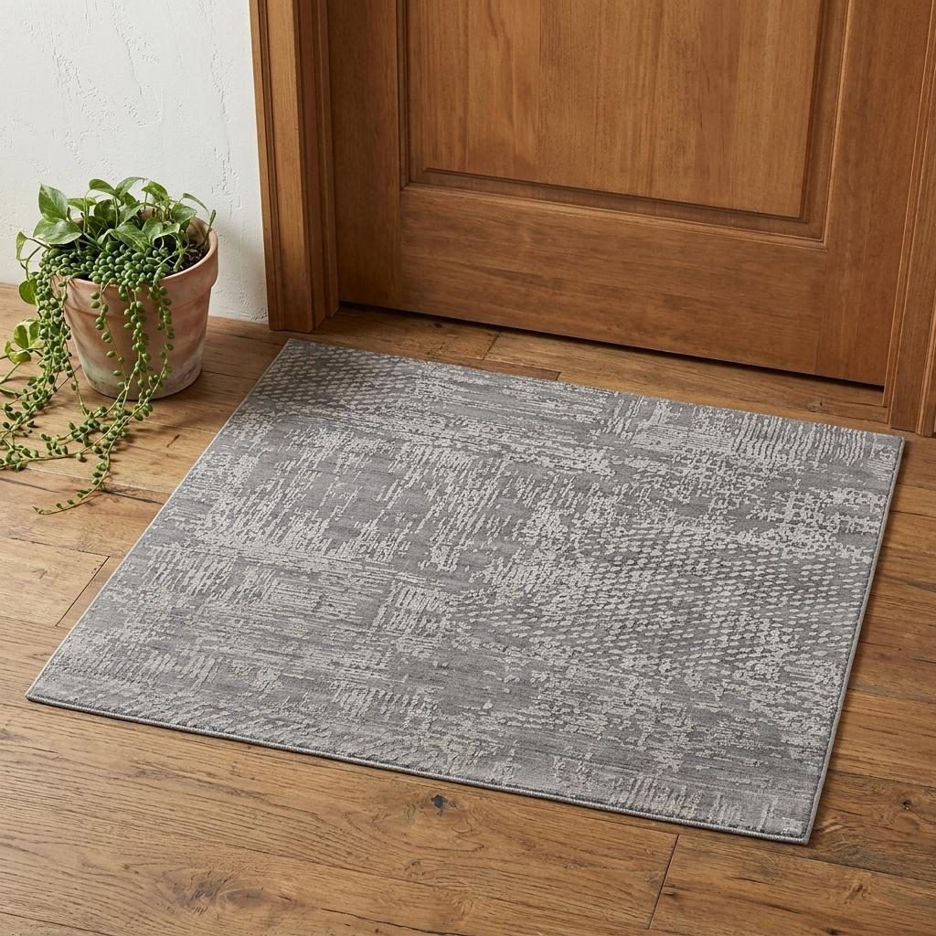 Gray and Silver Abstract Hand Woven Wool Rectangle Area Rug, 2′ × 3′