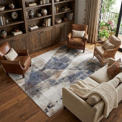 8′ X 10′ Gray Blue and Ivory Checkered Area Rug
