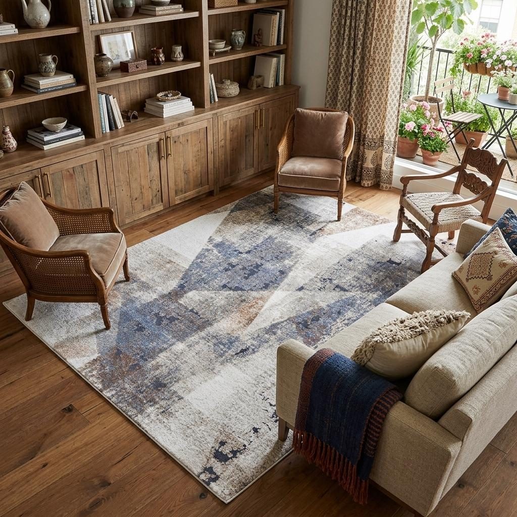 10′ X 14′ Gray Blue and Ivory Checkered Area Rug