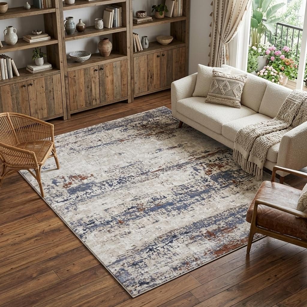 8′ X 10′ Gray Blue and Ivory Abstract Area Rug