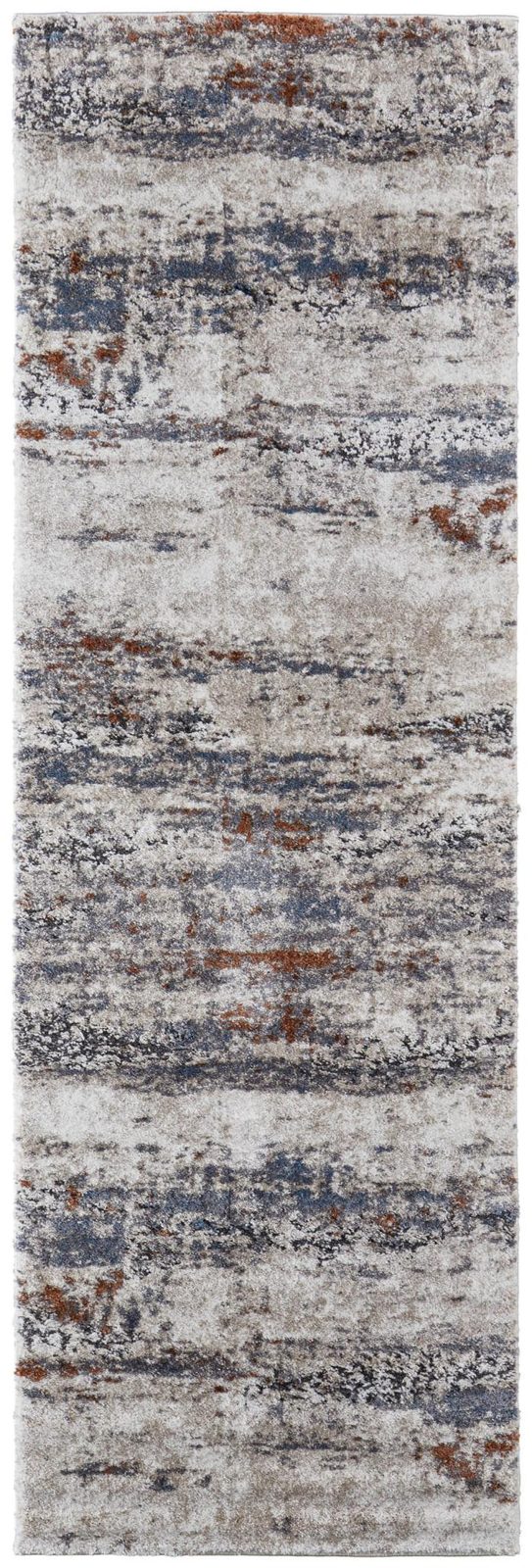 8′ Gray Blue and Ivory Abstract Runner Rug