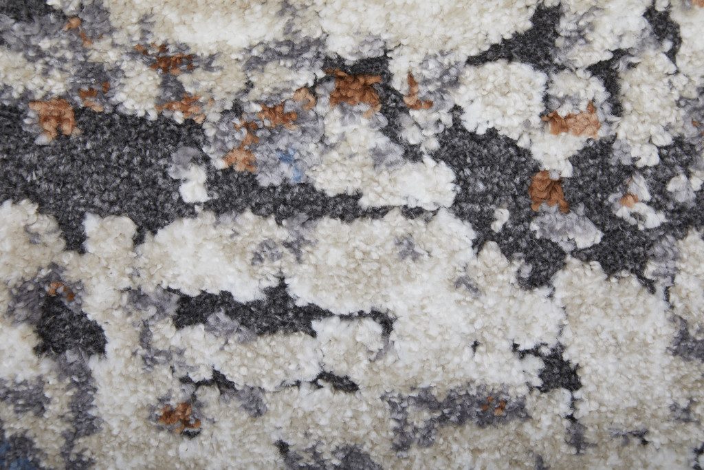 8′ Gray Blue and Ivory Abstract Runner Rug