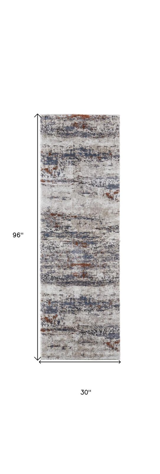 8′ Gray Blue and Ivory Abstract Runner Rug