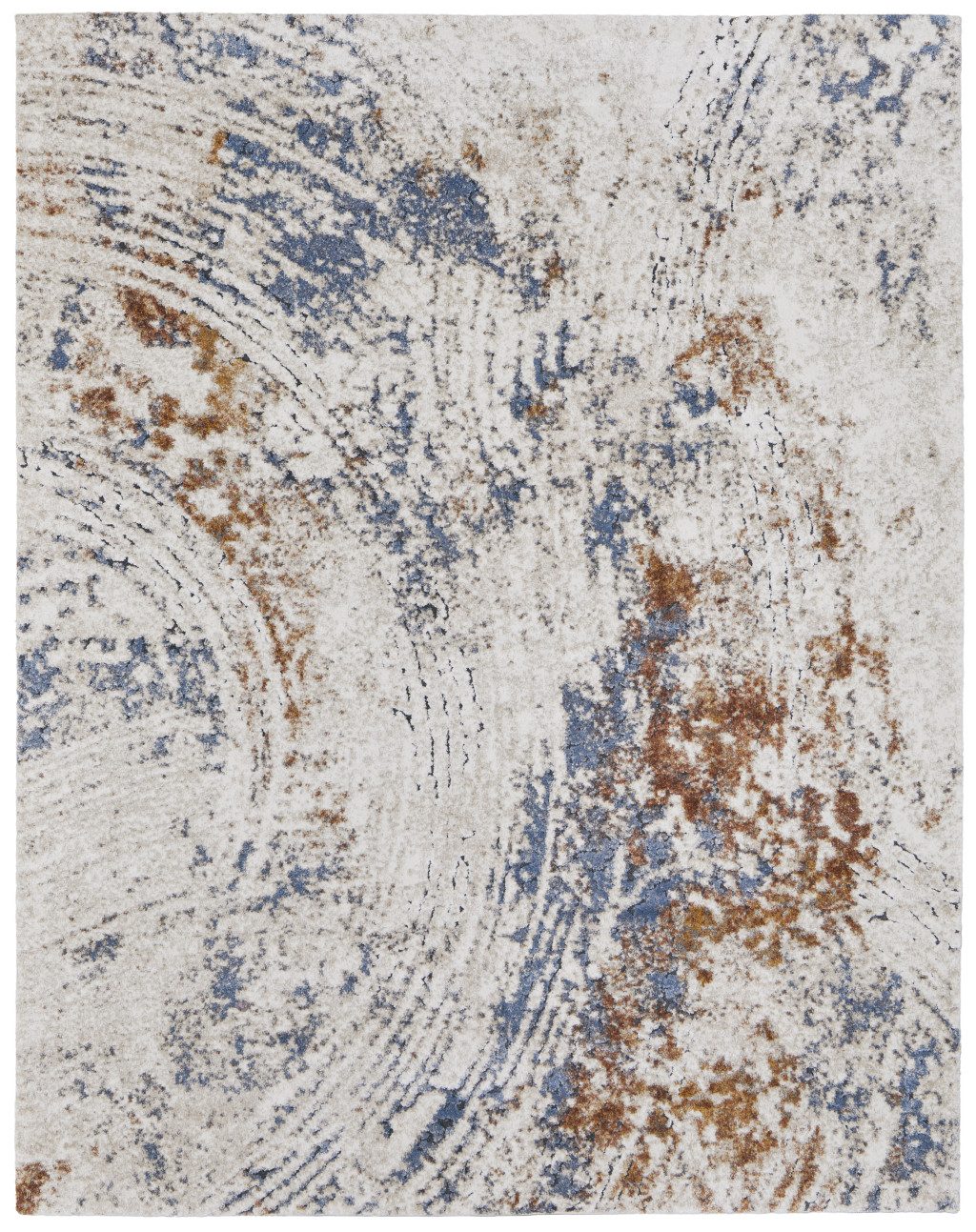 5′ X 8′ Ivory Blue and Brown Abstract Area Rug