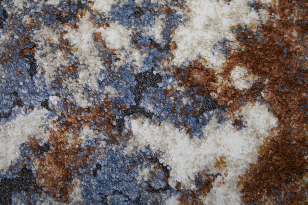 8′ X 10′ Ivory Blue and Brown Abstract Area Rug