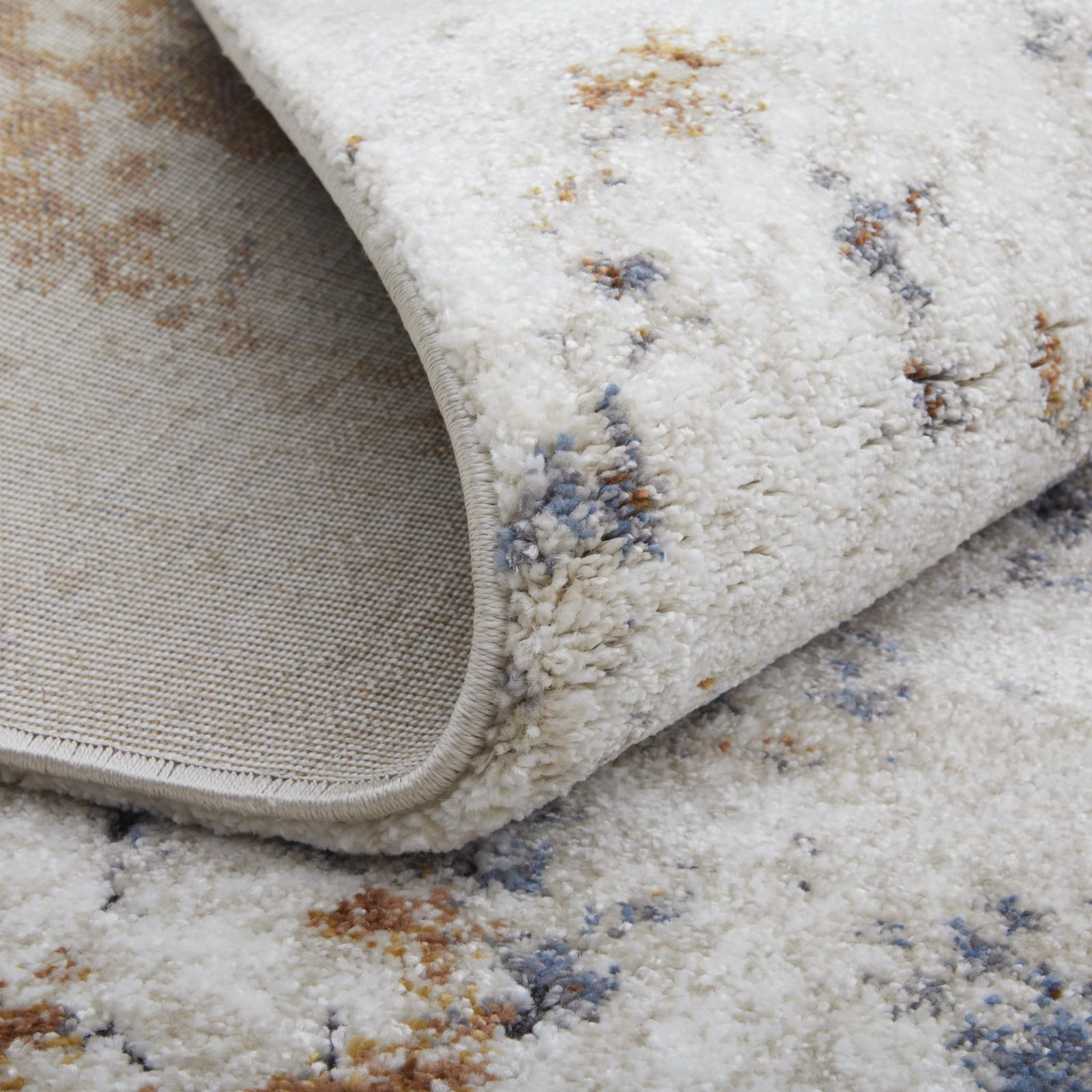 8′ X 10′ Ivory Blue and Brown Abstract Area Rug
