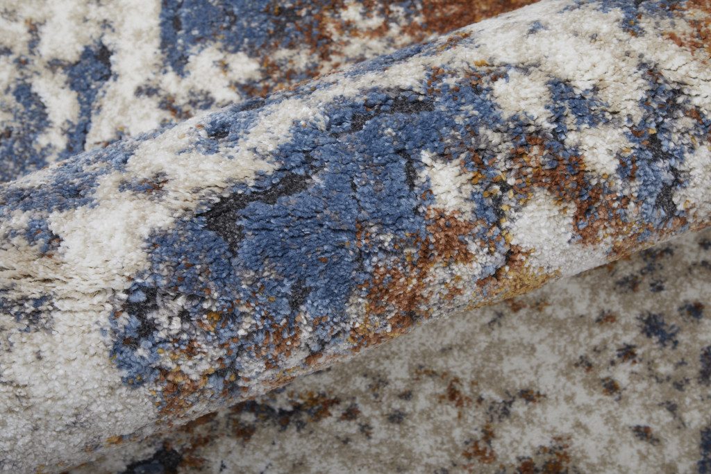 10′ X 14′ Ivory Blue and Brown Abstract Area Rug