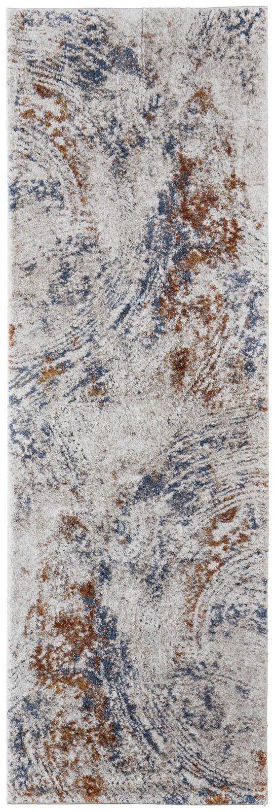 8′ Ivory Blue and Brown Abstract Runner