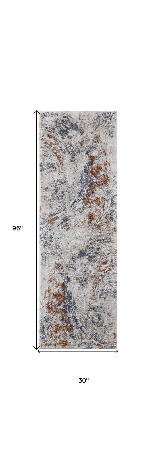 8′ Ivory Blue and Brown Abstract Runner
