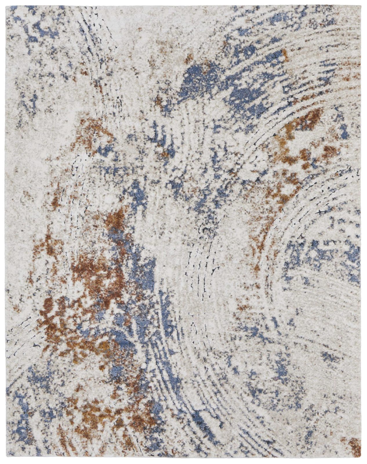 2′ X 3′ Ivory Blue and Brown Abstract Area Rug