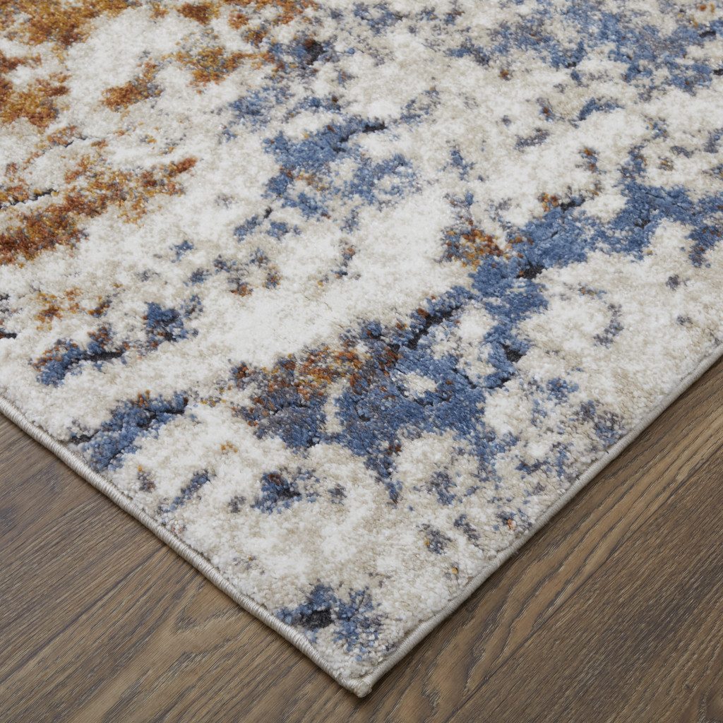 2′ X 3′ Ivory Blue and Brown Abstract Area Rug