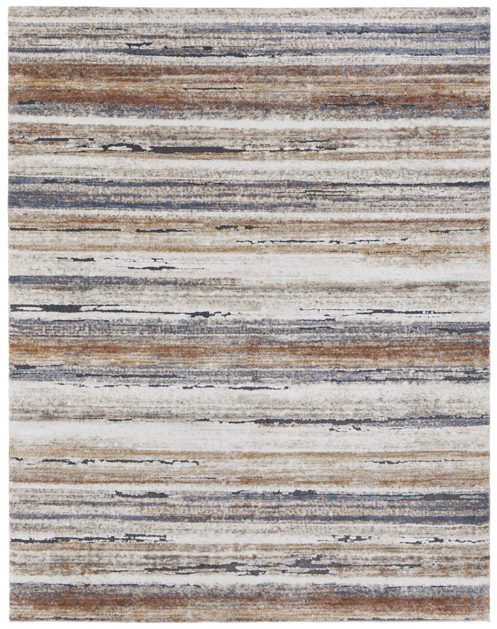 5′ X 8′ Ivory Blue and Brown Striped Area Rug