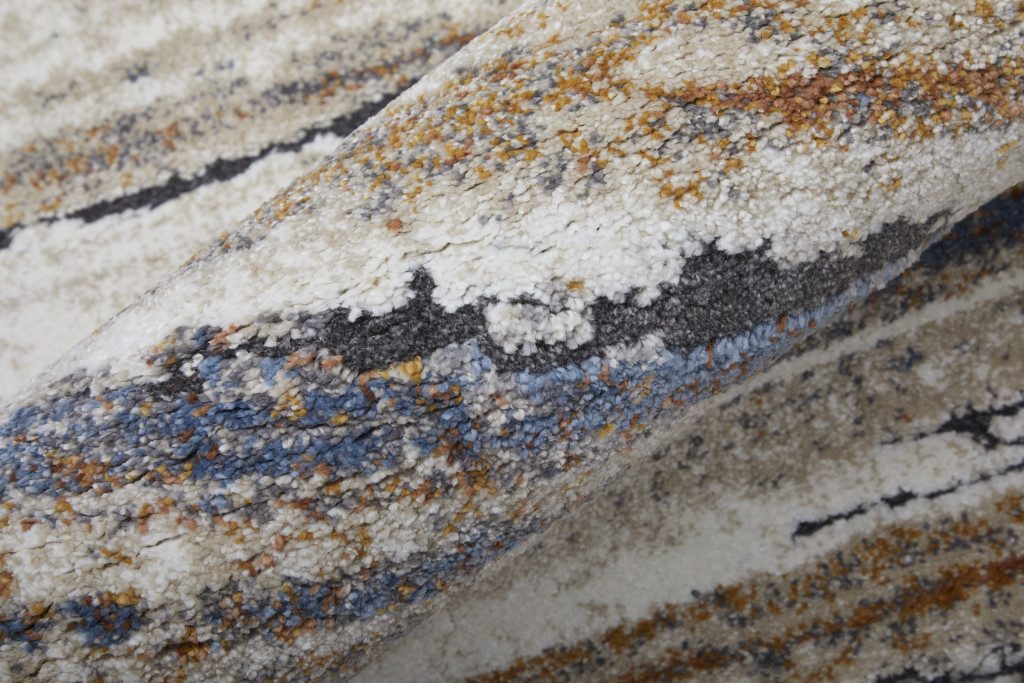 5′ X 8′ Ivory Blue and Brown Striped Area Rug