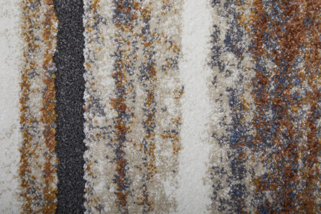 5′ X 8′ Ivory Blue and Brown Striped Area Rug