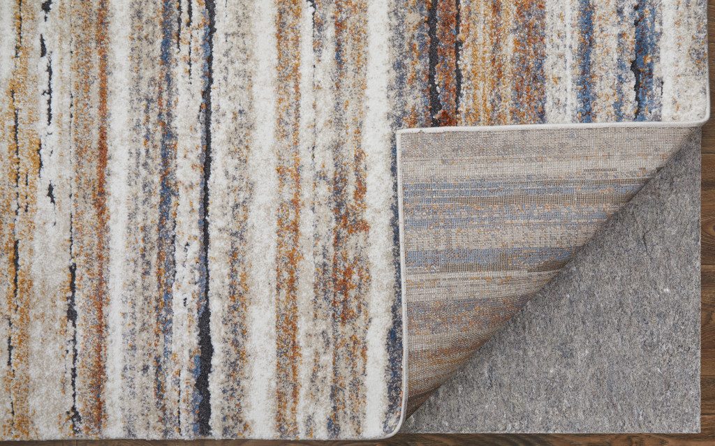5′ X 8′ Ivory Blue and Brown Striped Area Rug