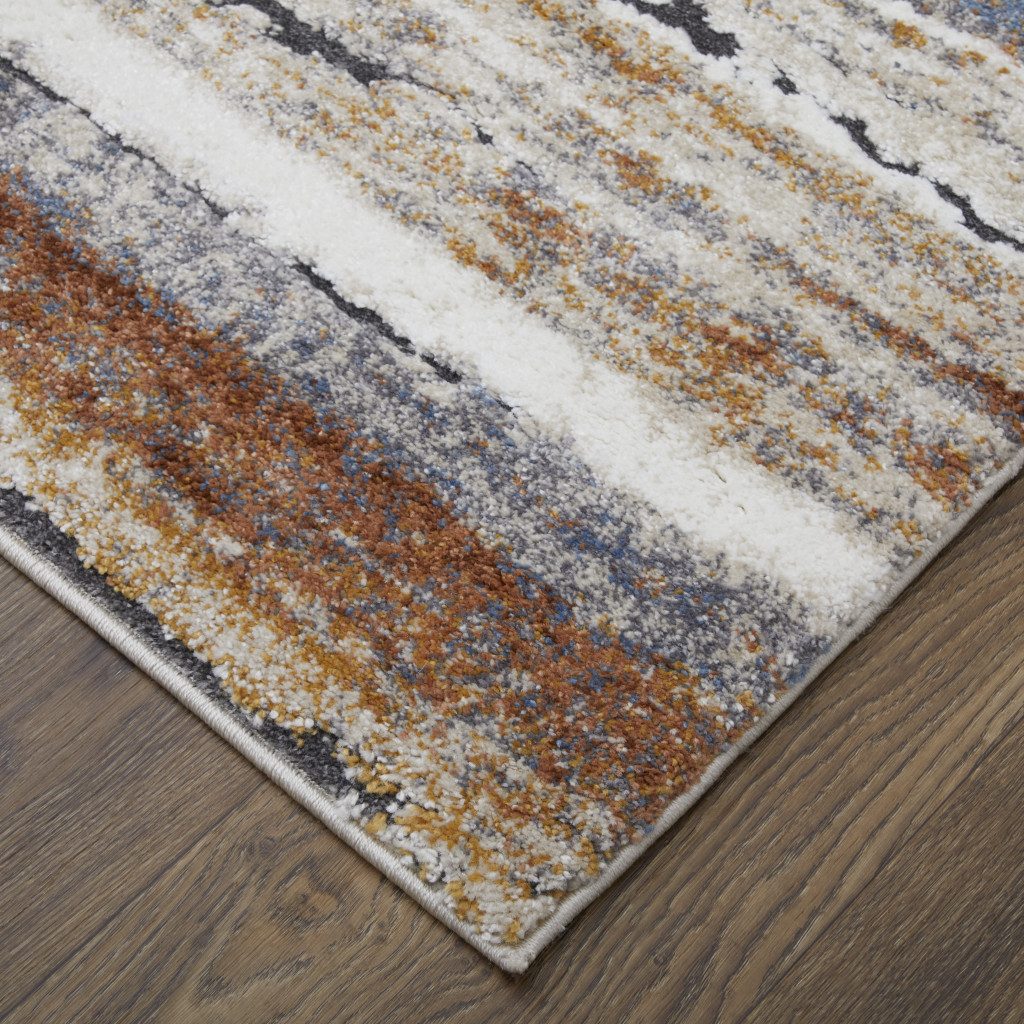 5′ X 8′ Ivory Blue and Brown Striped Area Rug