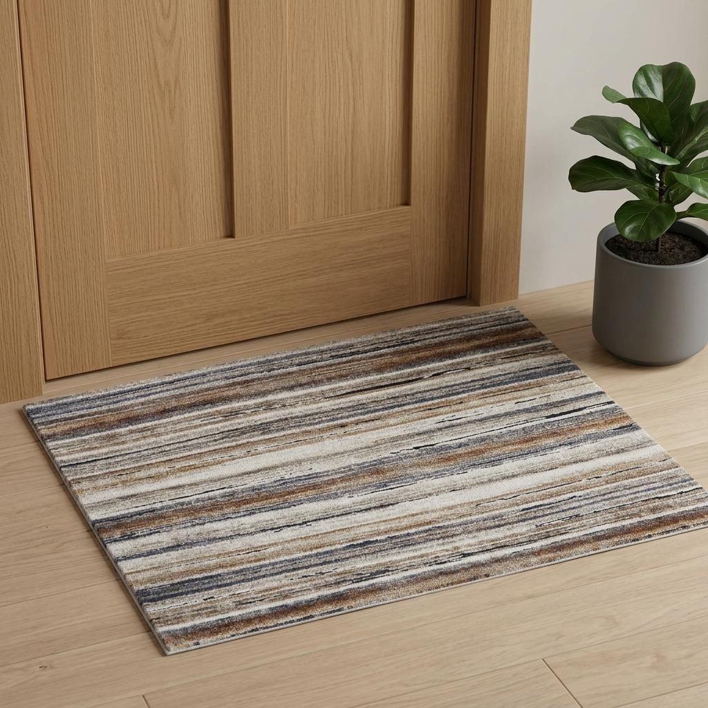 2′ X 3′ Ivory Blue and Brown Striped Area Rug