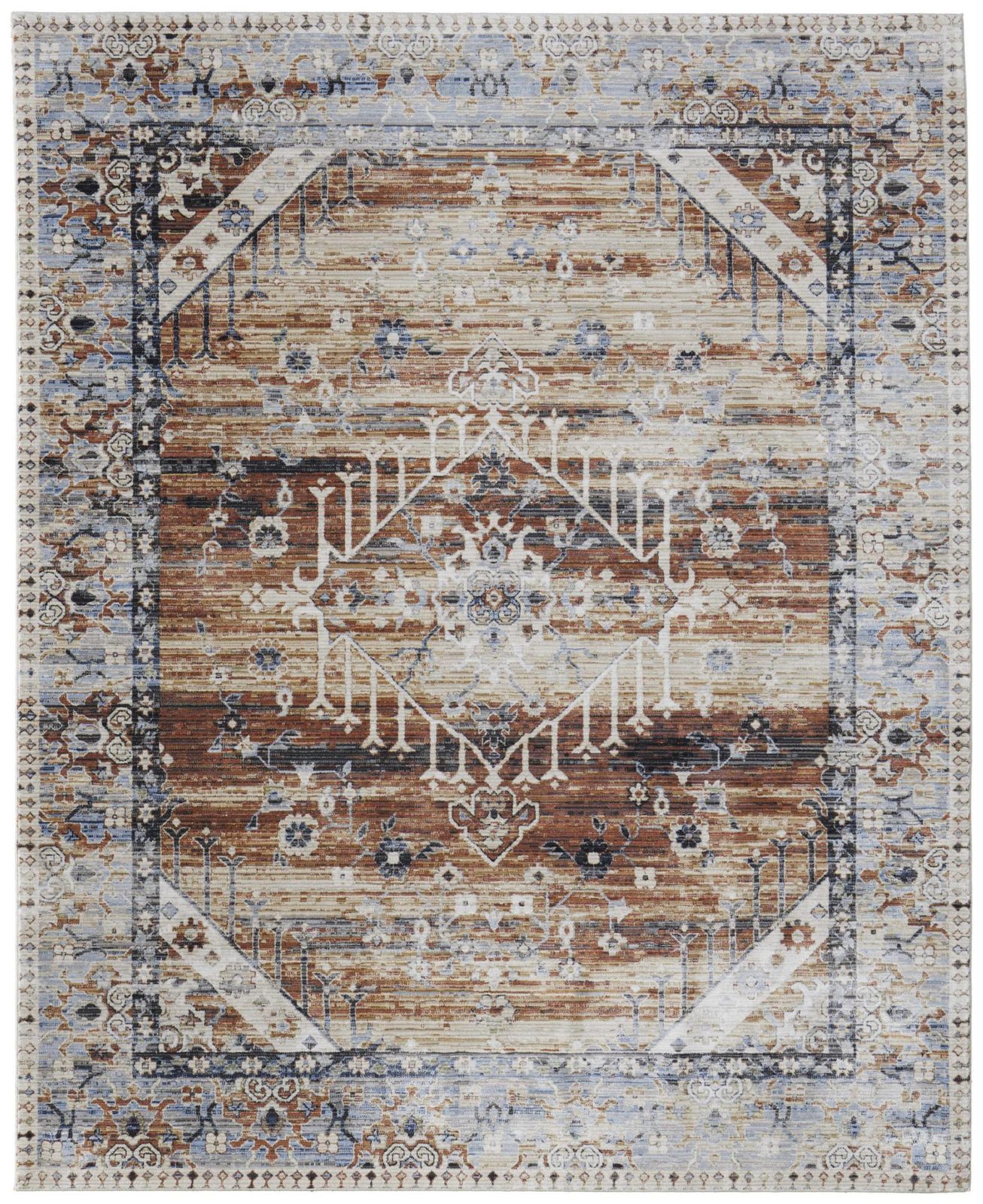 8′ X 10′ Ivory Abstract Worn Faded Area Rug
