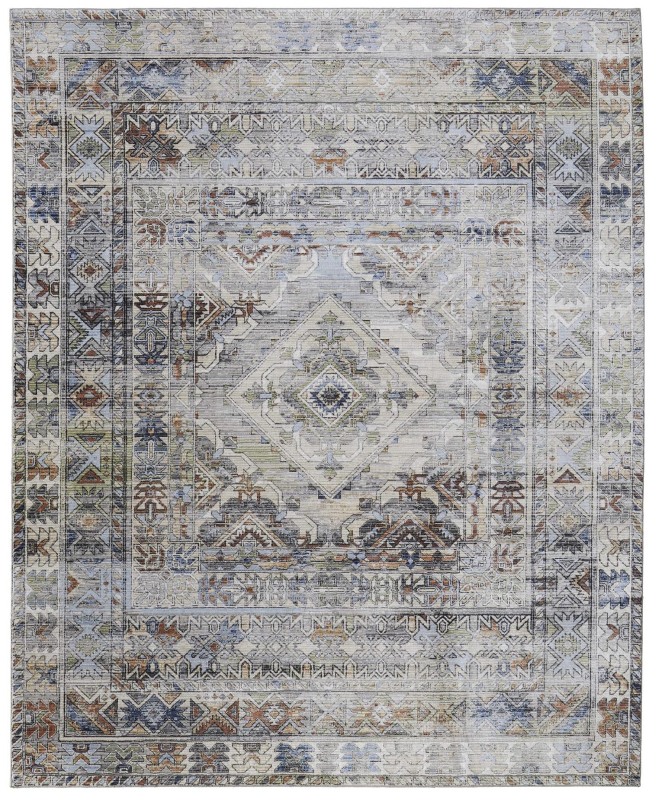 8′ X 10′ Gray Blue Abstract Worn Faded Area Rug