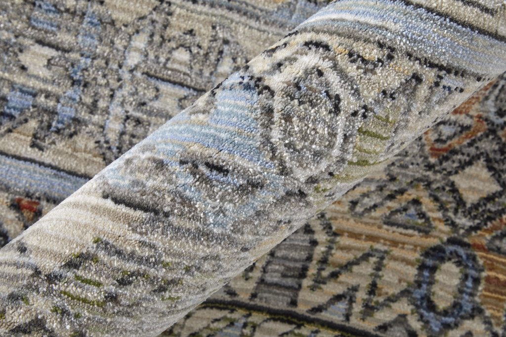 9′ X 13′ Gray Blue Abstract Worn Faded Area Rug