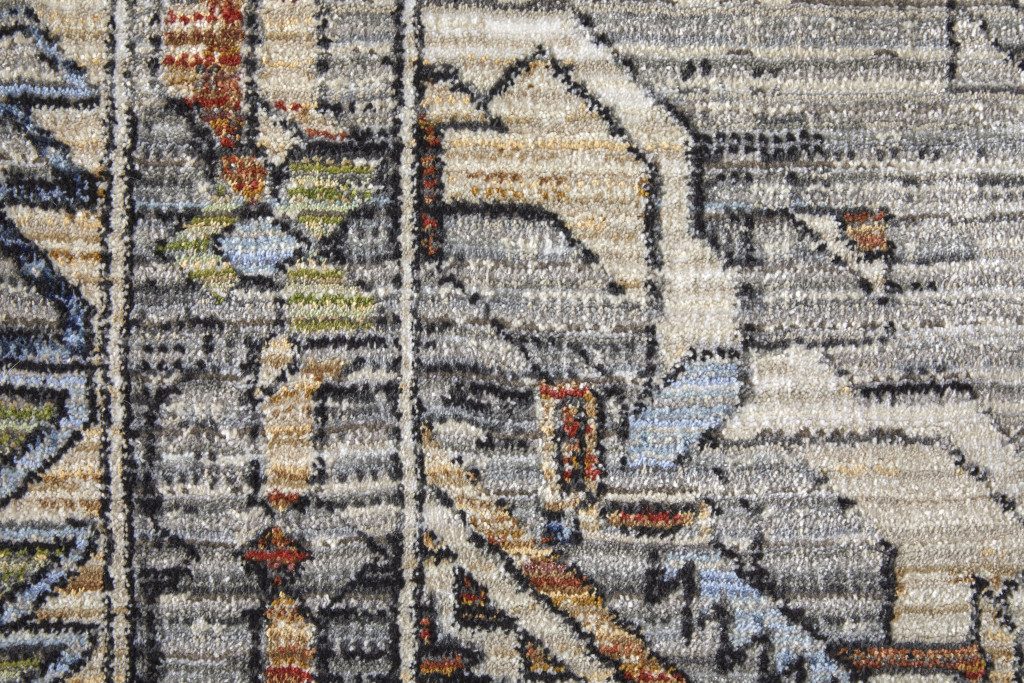 9′ X 13′ Gray Blue Abstract Worn Faded Area Rug