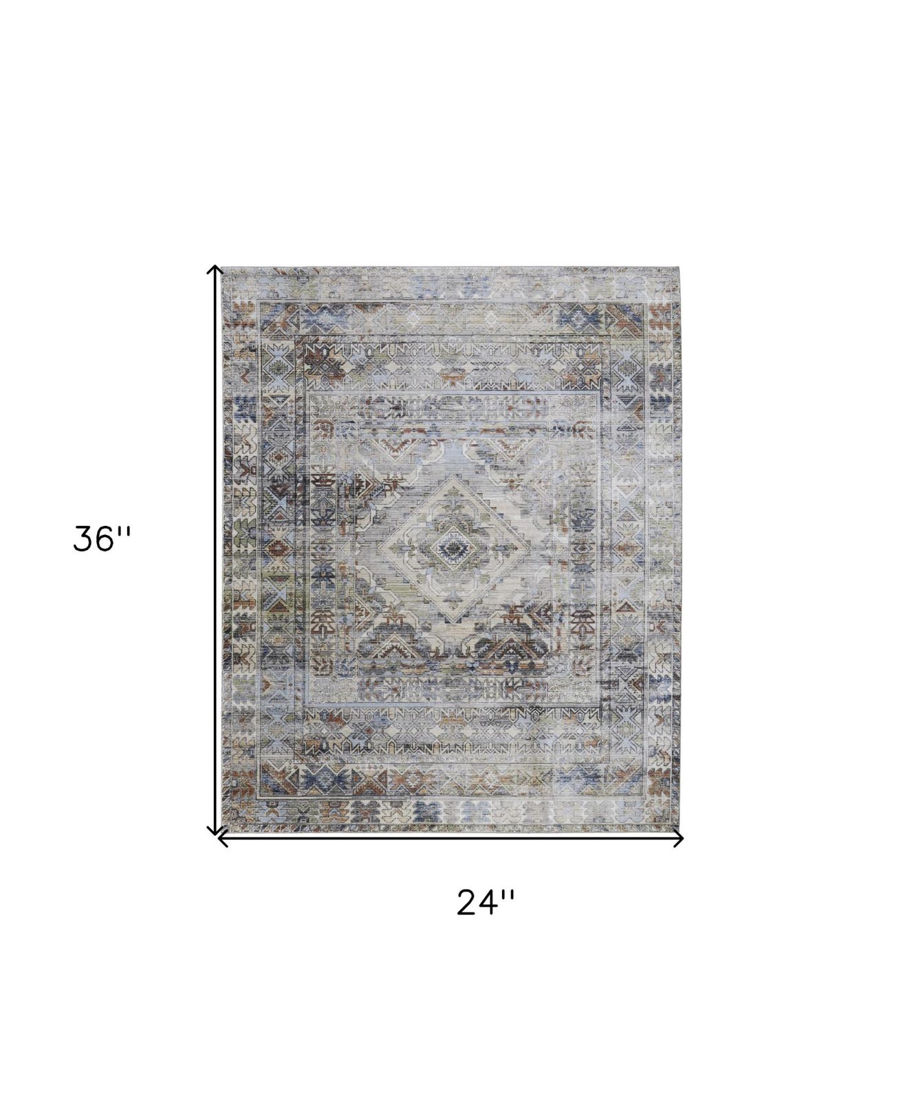 2′ X 3′ Gray Blue Red Abstract Faded Area Rug