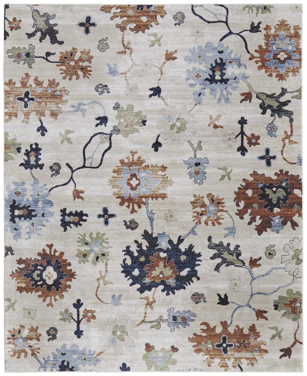 5′ X 8′ Ivory Red and Blue Floral Area Rug