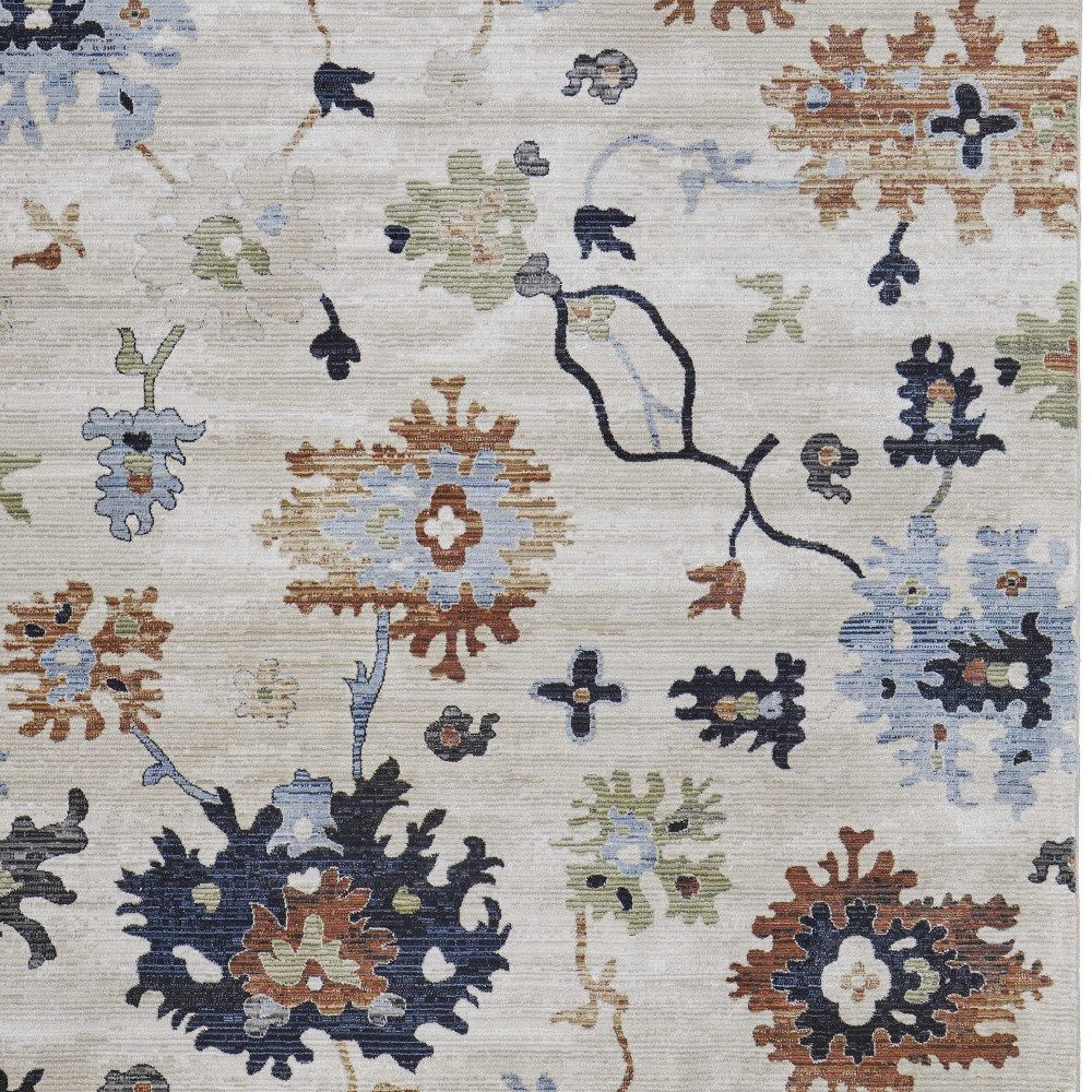 8′ X 10′ Ivory Red and Blue Floral Area Rug