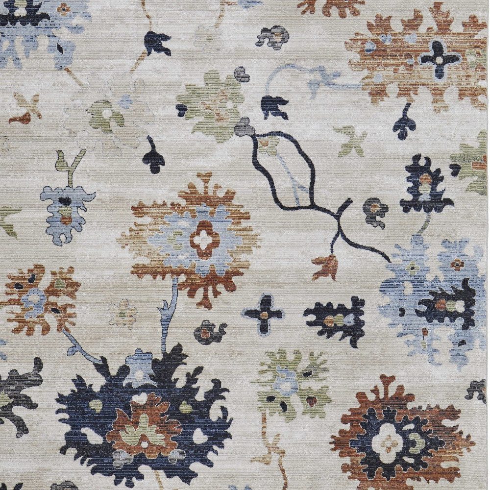 9′ X 13′ Ivory Red and Blue Floral Area Rug