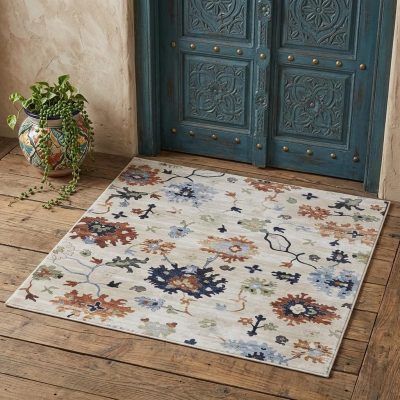 2′ × 3′ Ivory Red and Blue Floral Area Rug