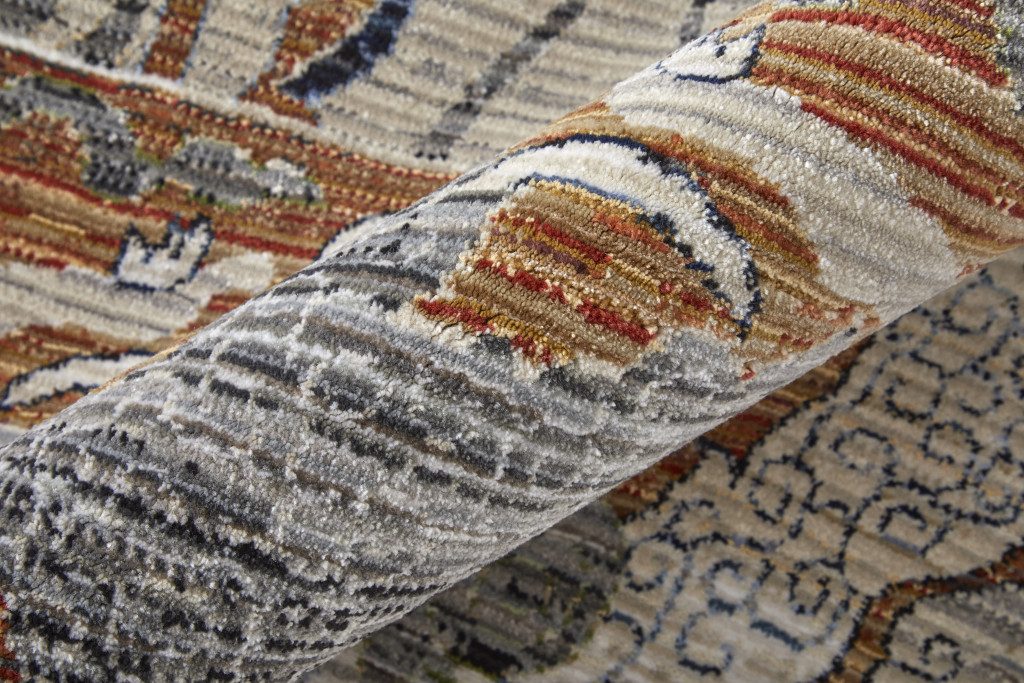 5′ X 8′ Gray Black and Red Ikat Area Rug
