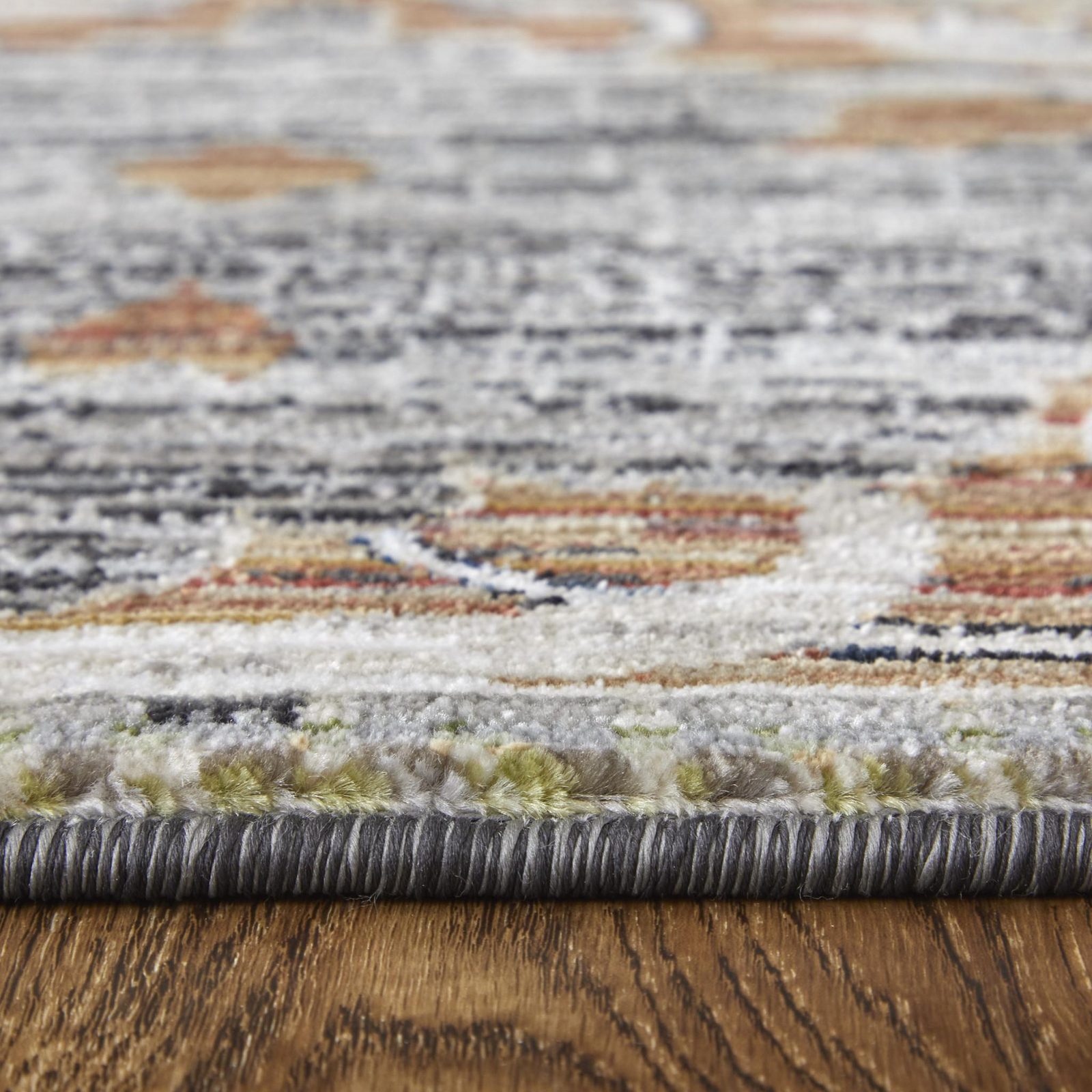 7′ X 10′ Gray Black and Red Ikat Area Rug