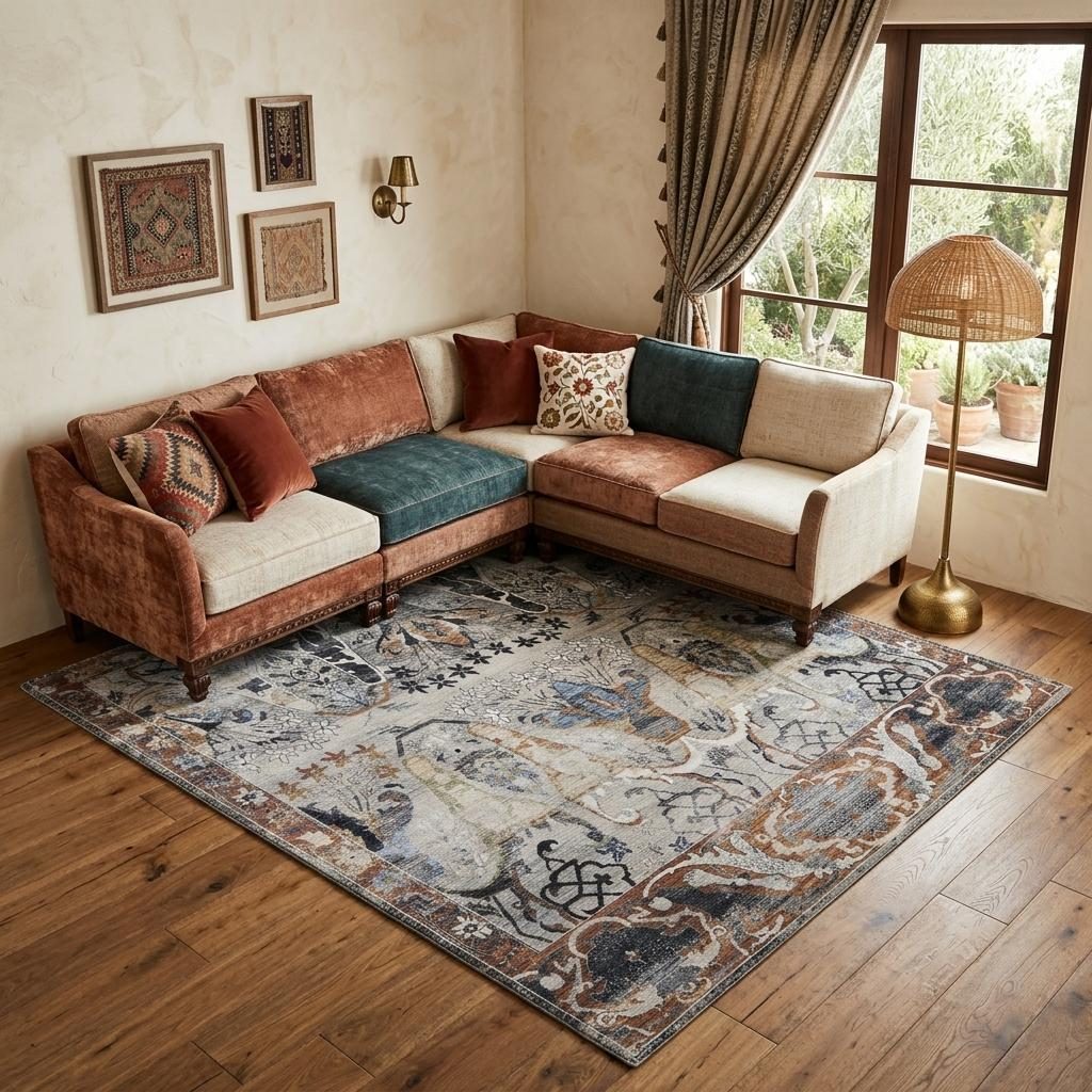 7′ X 10′ Gray Black and Red Ikat Area Rug
