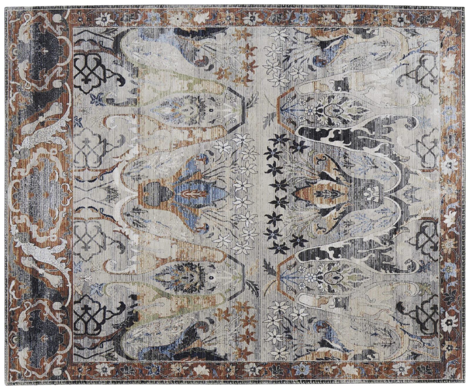 2′ X 3′ Gray Black and Red Ikat Area Rug
