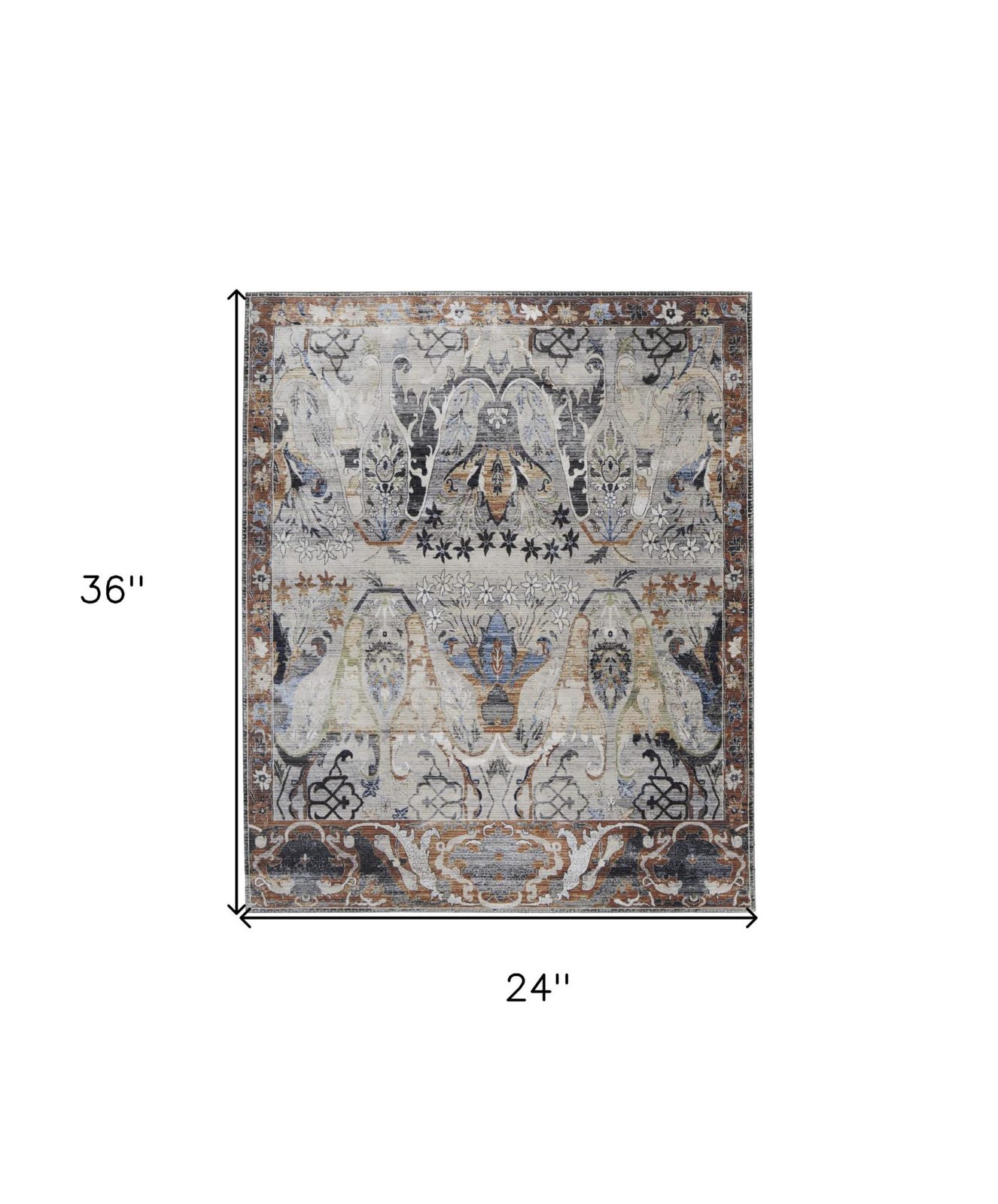 2′ X 3′ Gray Black and Red Ikat Area Rug
