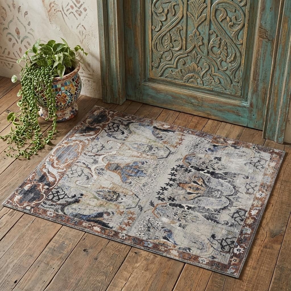 2′ X 3′ Gray Black and Red Ikat Area Rug