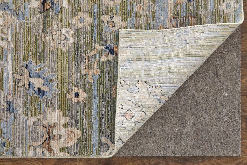 5′ X 8′ Ivory Green Blue Floral Faded Area Rug