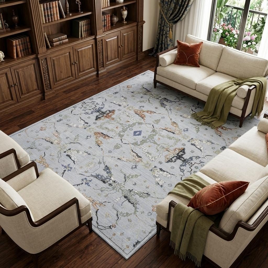 7′ X 10′ Gray Blue and Green Floral Area Rug