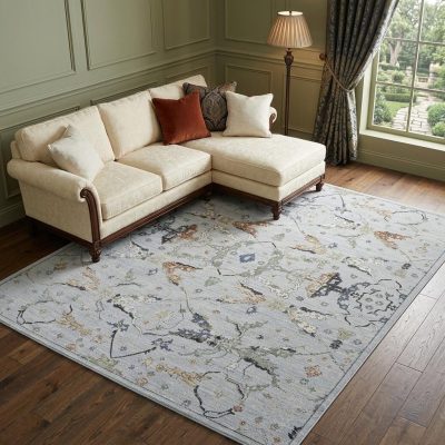 8′ X 10′ Gray Blue and Green Floral Area Rug