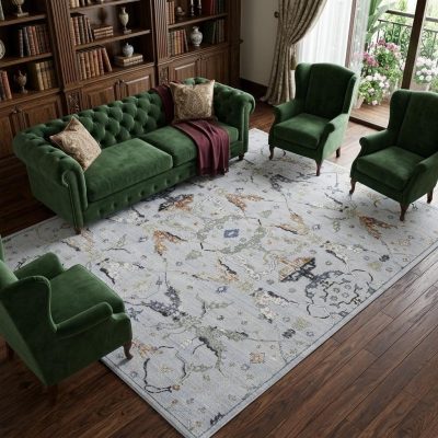 9′ X 13′ Gray Blue and Green Floral Area Rug